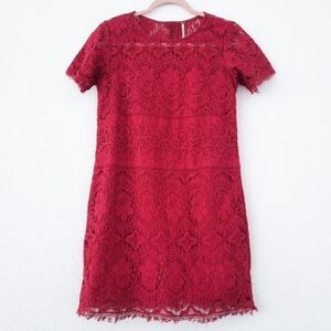 Free People All Over Red Lace Short Sleeve Dress 8